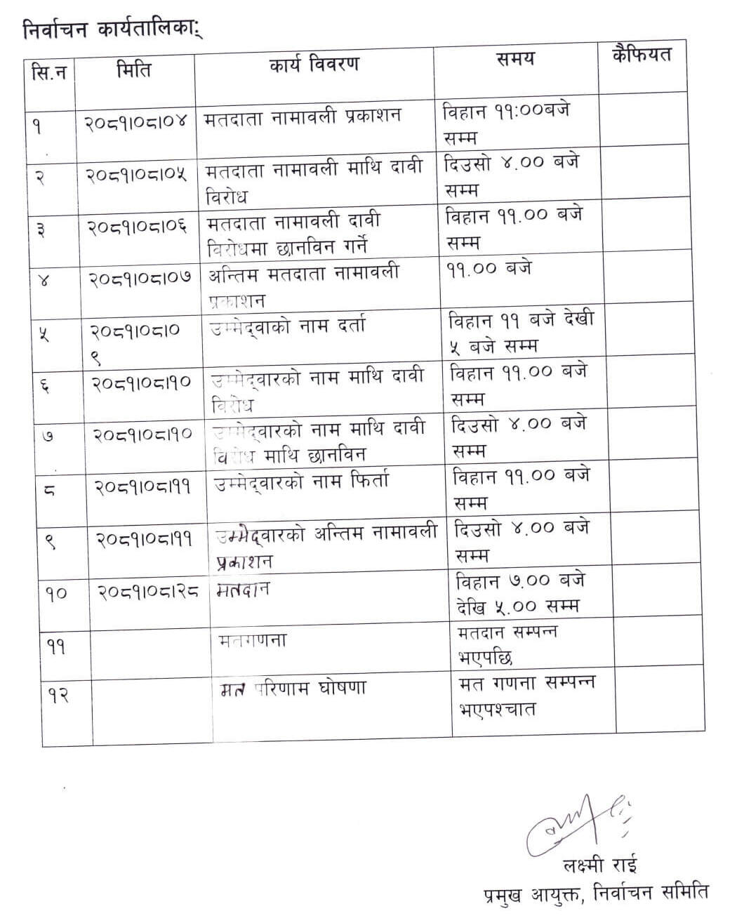 निर्वाचन कार्यतालिका